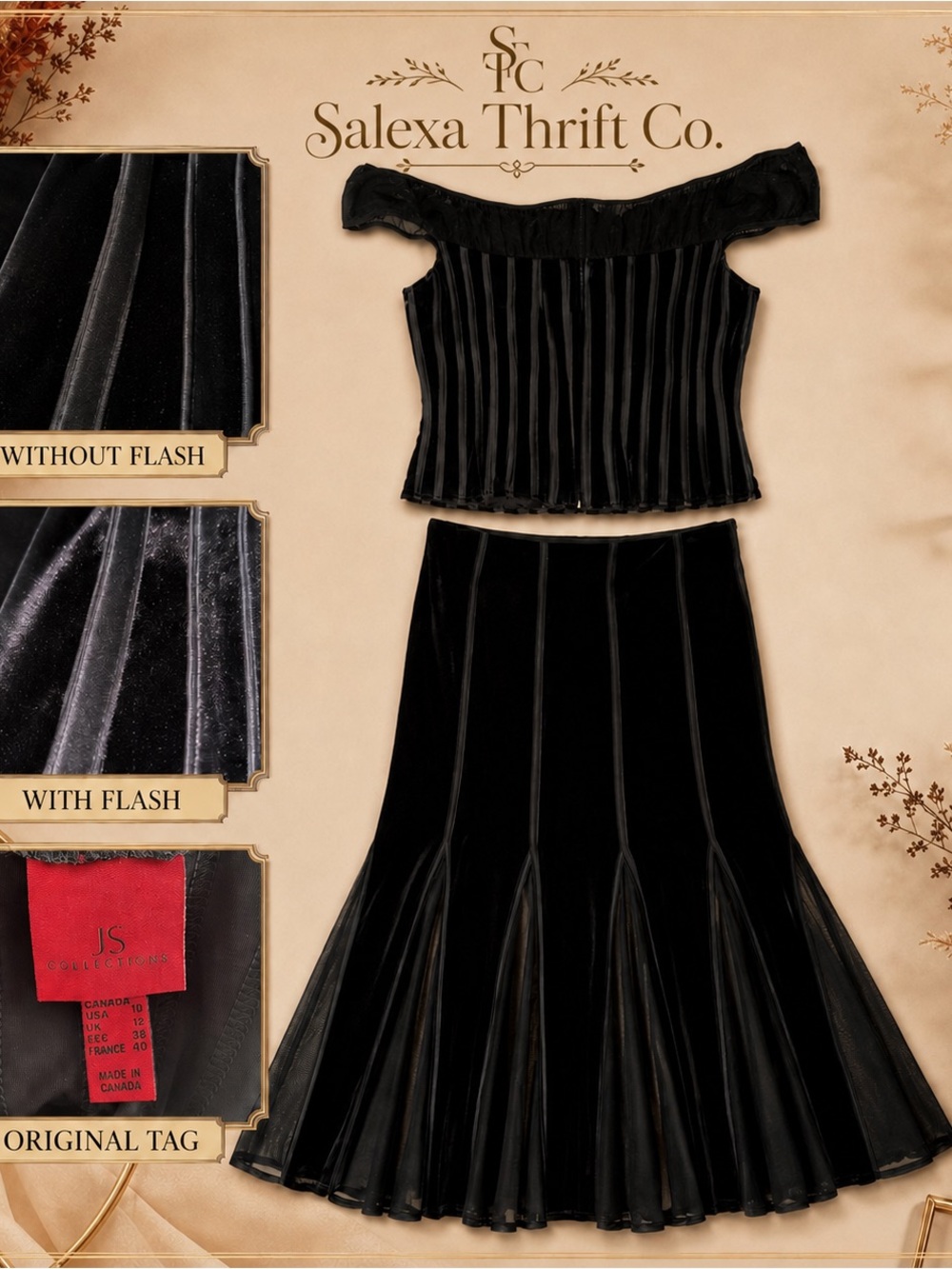 JS Collections Black Velvet Circle Skirt Set